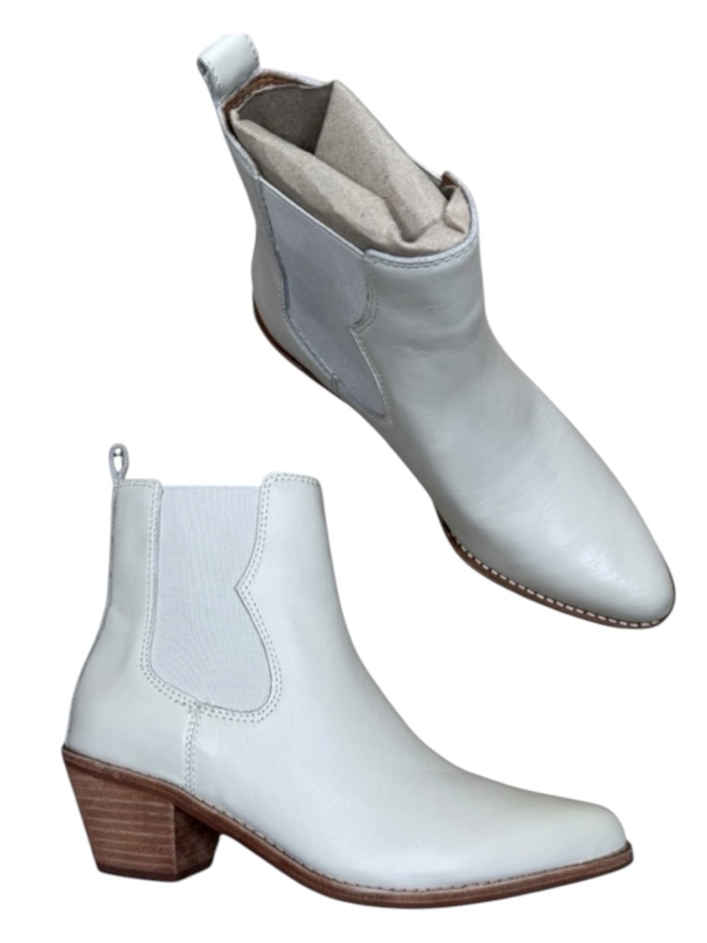 Madewell The Watkin Western Chelsea Ankle Boots 7 M Parchment NWT